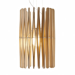 Fabbian Stick dřevěné závěsné světlo, cylindr 43cm