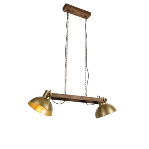 Průmyslová závěsná lampa zlatá 2-světla se dřevem – Mango
