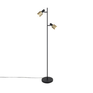 Designová stojací lampa černá se zlatým 2-světlem – Stijn