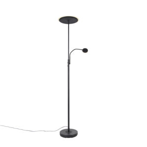 Moderní stojací lampa černá včetně LED s dálkovým ovládáním a čtecím ramenem – Strela
