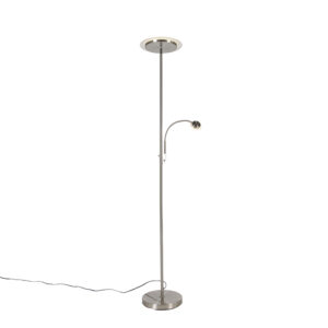 Moderní stojací ocelová lampa včetně LED s ramenem na čtení – Chala