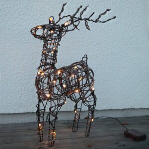 LED venkovní dekorace Deer, baterie, ratan, hnědá