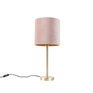 Romantická stolní lampa mosaz s růžovým odstínem 25 cm – Simplo