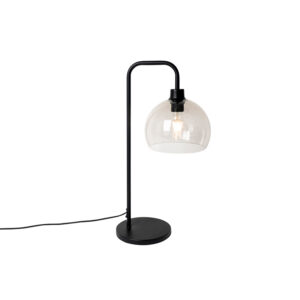 Moderní stolní lampa černá s efektem kouřového skla – Maly