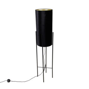 Designová stojací lampa černý sametový odstín černá se zlatem – Rich