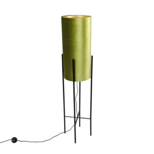 Designová stojací lampa černý sametový odstín zelený se zlatem – Rich