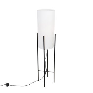 Designová stojací lampa černé lněné odstín bílé – Rich