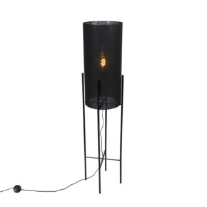Designová stojací lampa černé lněné odstín černé – Rich