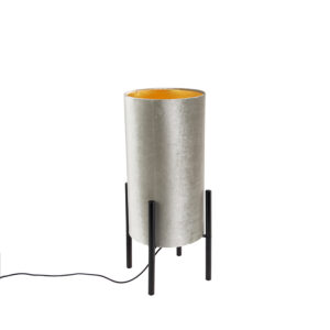 Designová stolní lampa černý velurový odstín taupe se zlatem – Rich