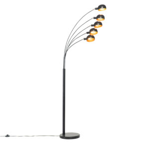 Designová stojací lampa černá se zlatým 5-světlem – Sixties Marmo