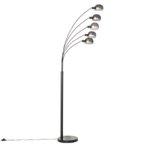 Designová stojací lampa černá s kouřovým sklem 5-light – Sixties Marmo