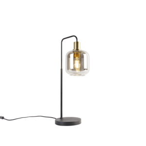Designová stolní lampa černá se zlatem a kouřovým sklem – Zuzanna