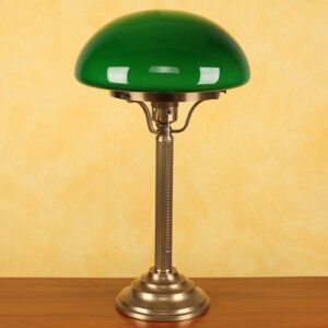 Mosazná stolní lampa Hari, zelené stínidlo