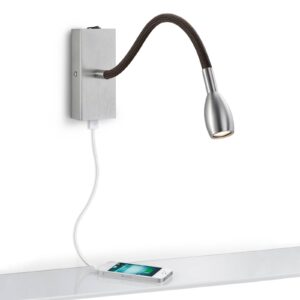 Niklové nástěnné svítidlo LED Milos s nabíjecím portem USB