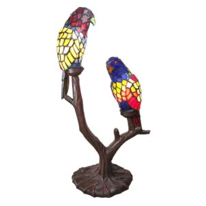 Dekorační světlo 6017, dva papoušci, styl Tiffany