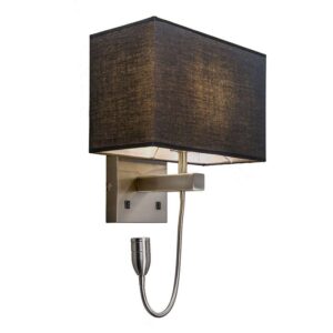 Nástěnná lampa z oceli s černým stínidlem a čtecím ramenem vč. LED - Bergamo