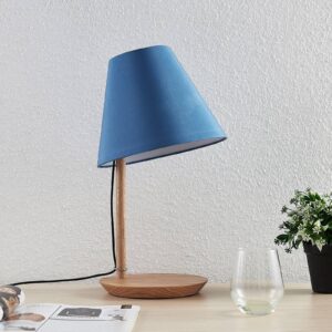 Lucande Jinda stolní lampa, dřevo, látka, modrá