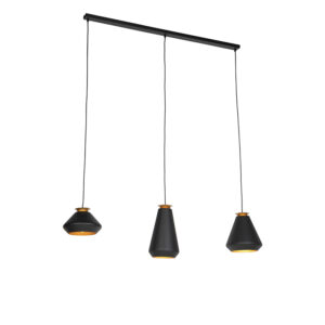 Moderní závěsná lampa 3-světlá černá se zlatou lištou – Mia