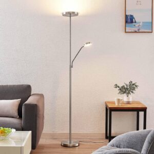 Lindby Sumani LED stojací lampa, kulatá, nikl