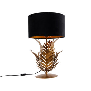 Vintage stolní lampa zlatá se sametovým odstínem černá 35 cm – Botanica