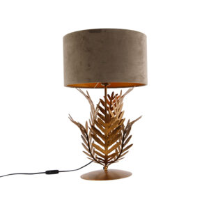 Vintage stolní lampa zlatá se sametovým odstínem taupe 35 cm – Botanica