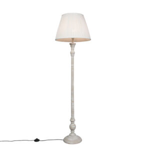 Venkovská stojací lampa šedá s bílým skládaným odstínem - Classico