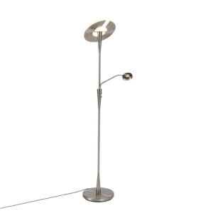 Moderní stojací lampa z oceli včetně LED s čtecím ramenem – Moderno