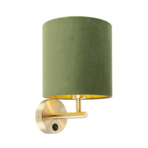 Elegantní nástěnná lampa zlatá se zeleným sametovým odstínem - Matt