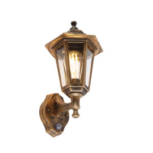 Klasická venkovní nástěnná lampa starožitné zlato s pohybovým senzorem – New Haven