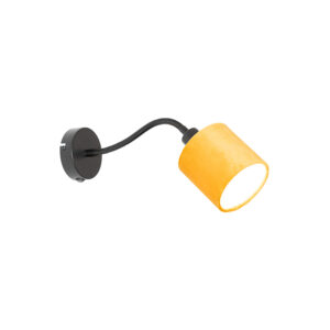 Nástěnná lampa černá se žlutým stínidlem vypínačem a fex ramenem - Merwe