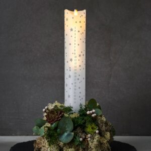LED svíčka Sara Calendar, bílá/romantická, 29 cm