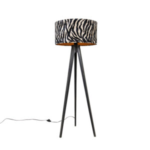 Stojací lampa stativ černý se stínidlem zebra 50 cm – Tripod Classic