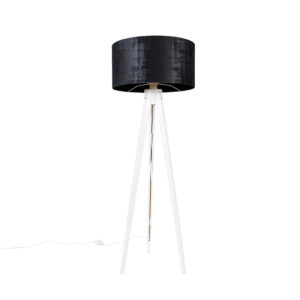 Moderní stojací lampa stativ bílá s černým sametovým odstínem 50 cm – Tripod Classic