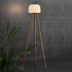 LED stojací lampa Kettle Tripod dřevo, stínidlo 22cm
