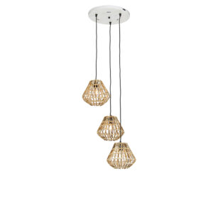 Bambusová závěsná lampa s bílými kulatými 3 světly – Canna Diamond
