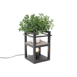 Industriální stolní lampa černá se dřevem – Cage Rack