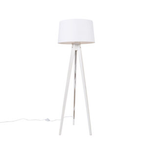 Moderní stojací lampa stativ bílá s odstínem lnu bílá 45 cm – Tripod Classic
