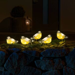 LED osvětlené figurky ptáků pro venkovní použití, sada 5 kusů