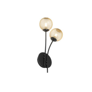 Moderní nástěnná lampa černá se zlatými 2 světly – Athens Wire