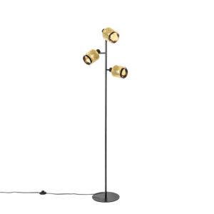 Průmyslová stojací lampa černá se zlatými 3 světly – Kayden