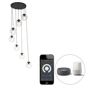 Smart hanglamp zwart 7-lichts incl. Wifi ST64 – Pallon