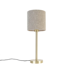 Klasická stolní lampa mosazná se stínítkem boucle taupe 20 cm - Simplo