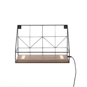 Nástěnná světelná tabule LED s dřevěnou policí