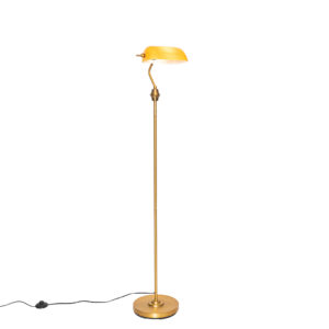 Klasická notářská stojací lampa bronzová s jantarovým sklem – Banker