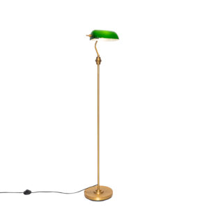 Klasická notářská stojací lampa bronzová se zeleným sklem – Banker