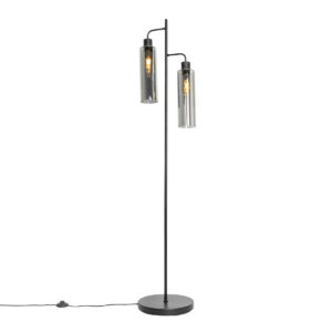 Moderní stojací lampa černá s kouřovým sklem 2 světla – Stavelot