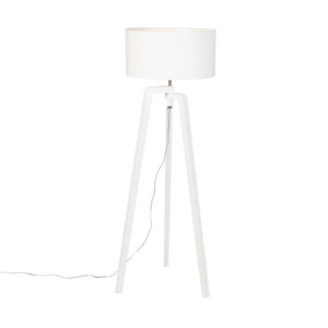 Stojací lampa stativ bílé dřevo s bílým odstínem 50 cm – Puros