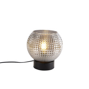 Art deco stolní lampa černá s kouřovým sklem – Sphere