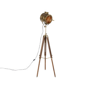 Stativová stojací lampa bronzová s dřevěným studiovým bodem – Radient