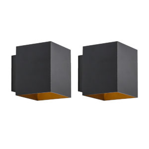Sada 2 designových nástěnných svítidel černo-zlatá čtvercová – Sola